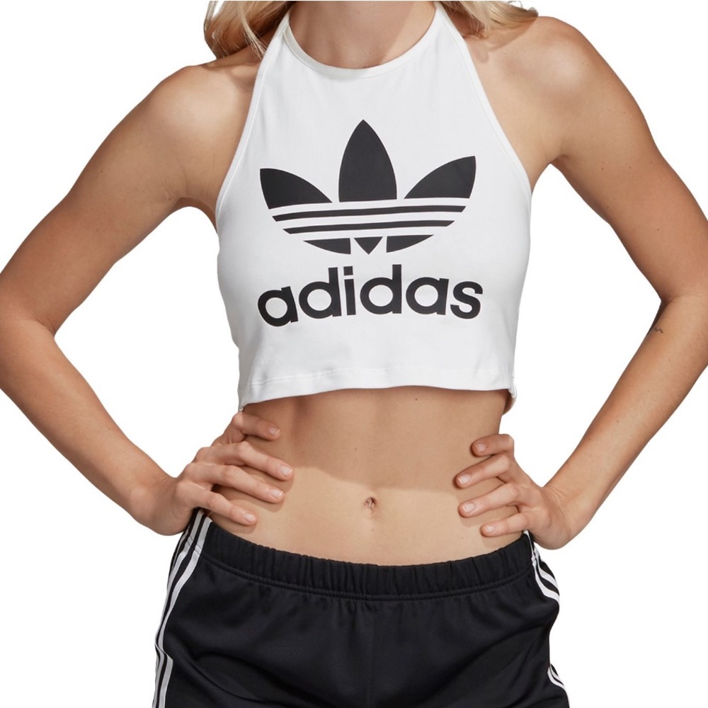 NWT Adidas Trefoil White Halter Crop Tank